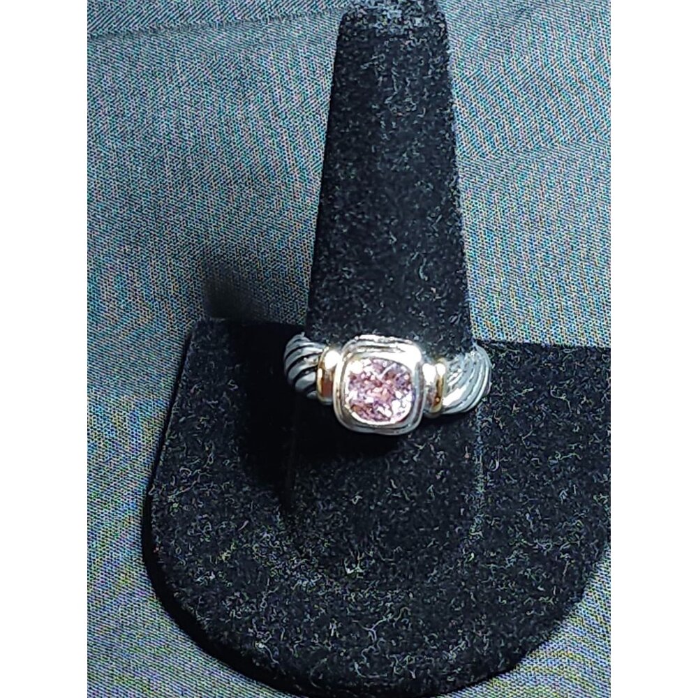 18K Gold-Plated Sterling Silver Ring Size 6.5 With Pink CZ in Center - Picture 7 of 10